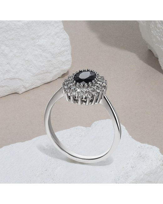 The Diamond Store White Sapphire 7 X 5Mm And Diamond 925 Sterling Ring