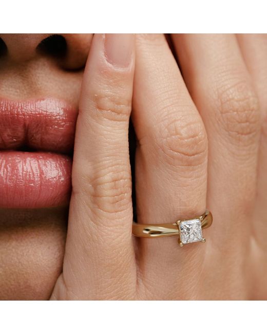 The Diamond Store Metallic Naomi Princess Cut Lab Diamond Engagement Ring 1.00Ct H/Si