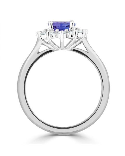 The Diamond Store Blue Tanzanite 8 X 6Mm And 0.50Ct Diamond 18K Ring