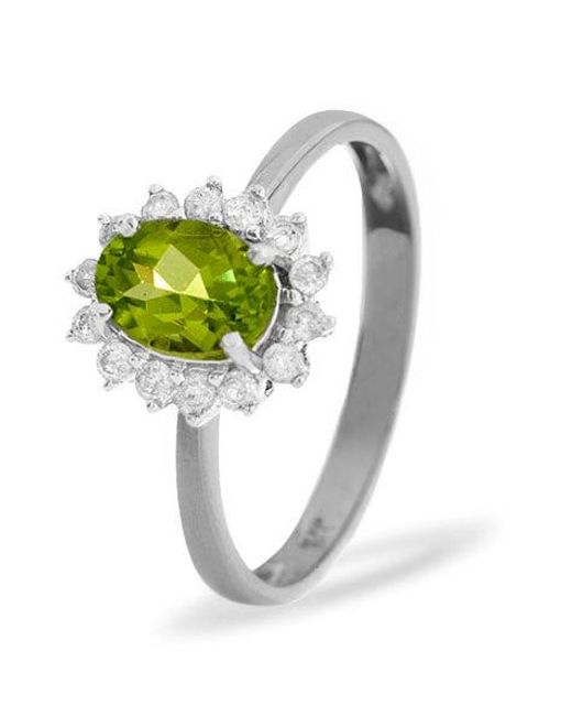 The Diamond Store Green Peridot 7 X 5Mm And Diamond 9K Ring