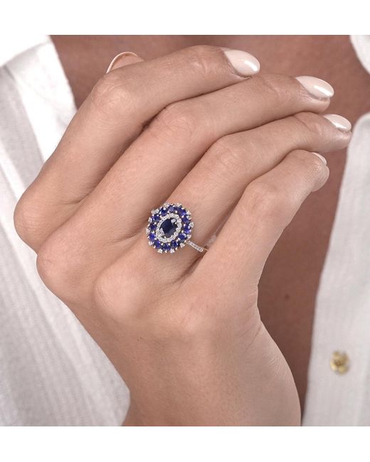 The Diamond Store Blue 1.55Ct Sapphire Asteria Diamond Halo Ring