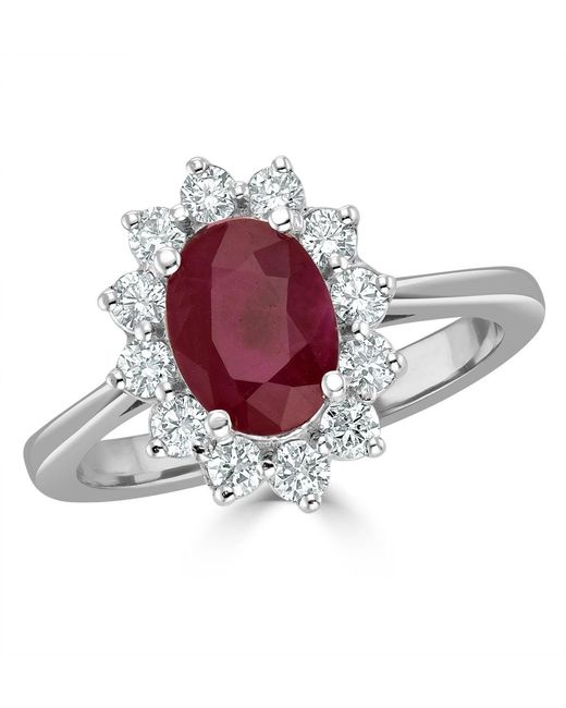 The Diamond Store Red Ruby 1.35Ct And Diamond 0.50Ct 18K Ring