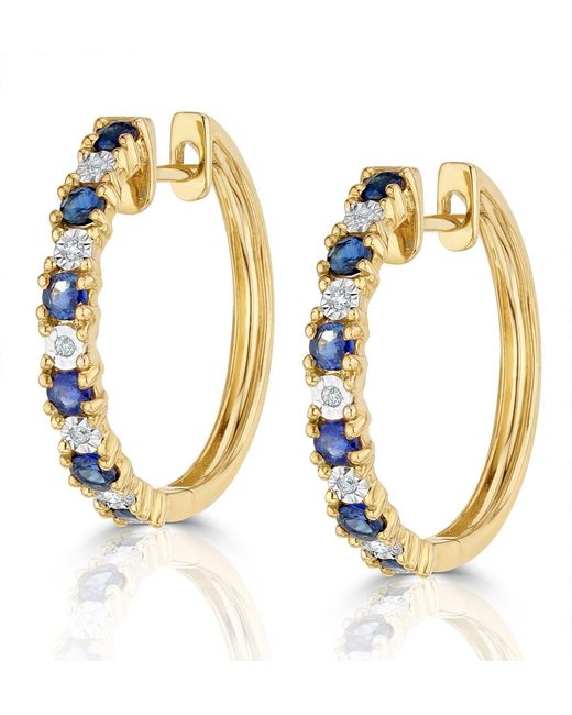 The Diamond Store Metallic Stellato 0.71Ct Round Cut Sapphire And Lab Diamond Hoop Earrings