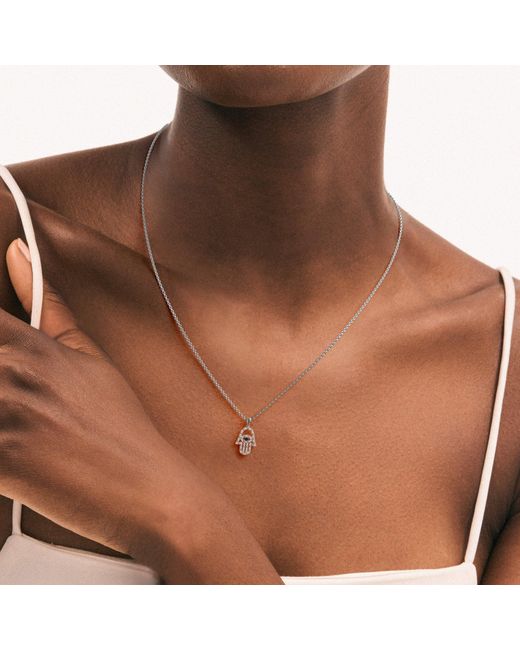 The Diamond Store Blue Hamsa Fortune 0.05Ct Sapphire And 0.25Ct Lab Grown Diamond Pendant Necklace