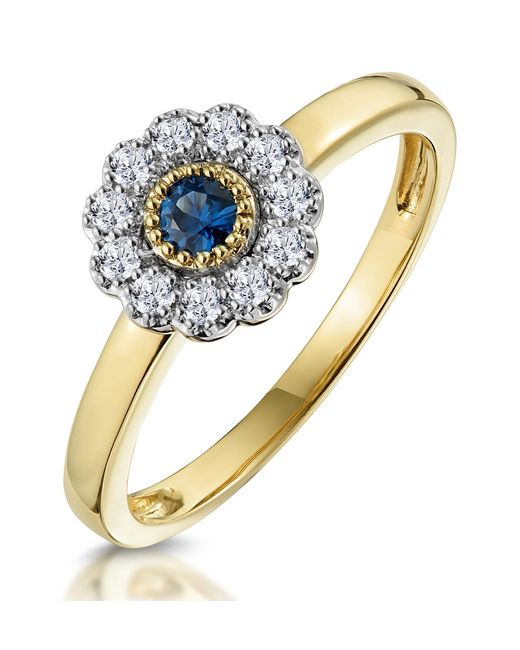 The Diamond Store Metallic Sapphire And Diamond Halo Ring