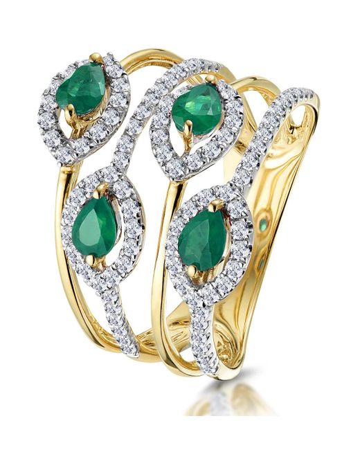 The Diamond Store Metallic Emerald And Diamond Halo Statement Ring 18K