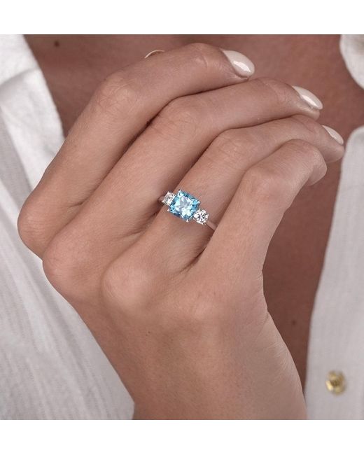 The Diamond Store Blue 2.50Ct Cushion Cut Topaz Lab Diamond Asteria Ring 9K