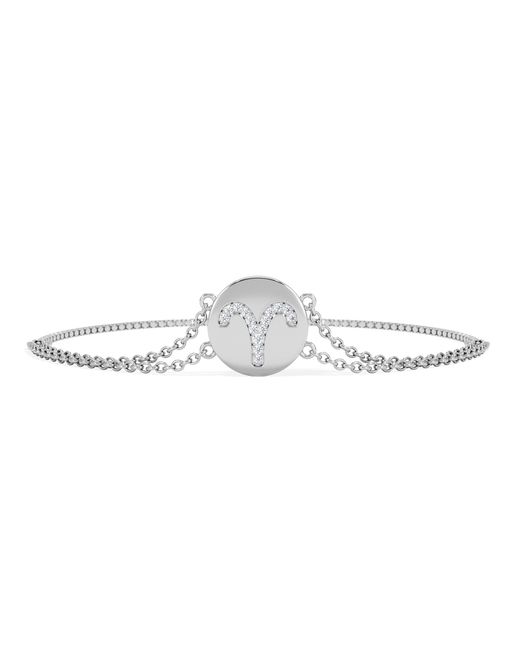 The Diamond Store White Astrology Aries 0.07Ct Lab Grown Diamond Adjustable Medallion Bracelet Sterling