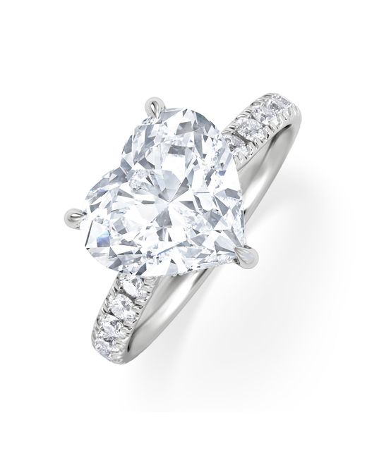 The Diamond Store White Amora Heart 3.36Ct Hidden Halo Lab Diamond Engagement Ring With Side Stones Set