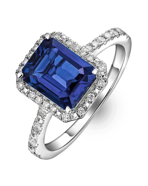 The Diamond Store Blue Astra 1.90Ct Lab Sapphire Halo Shoulder Set Octagon Cut Ring