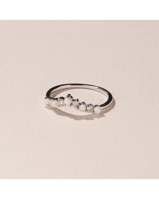 The Diamond Store White Starlit Opal And Lab Diamond Wishbone Ring
