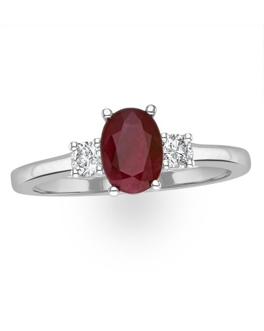 The Diamond Store Red 18K Diamond Ruby Ring 7 X 5Mm Oval
