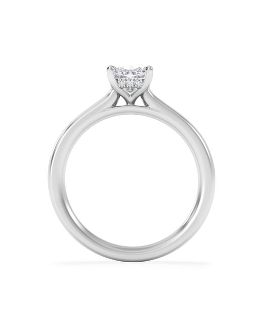 The Diamond Store White Amora 1.00Ct Elongated Cushion Cut Lab Diamond Hidden Halo Solitaire Engagement Ring