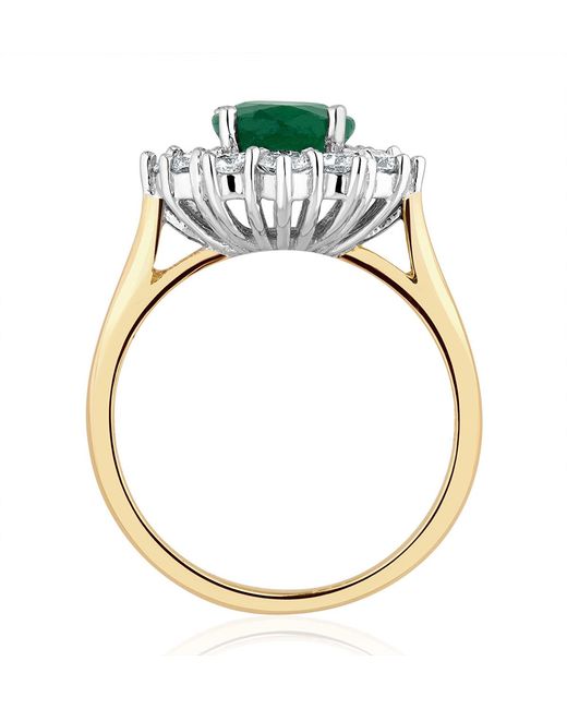 The Diamond Store Green Emerald 1.95Ct And Diamond 1.00Ct Cluster Ring