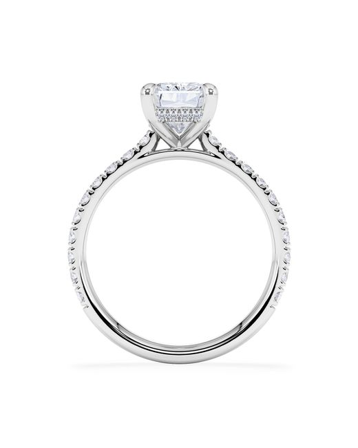 The Diamond Store White Amora Radiant 2.00Ct Hidden Halo Lab Diamond Engagement Ring With Side Stones Set