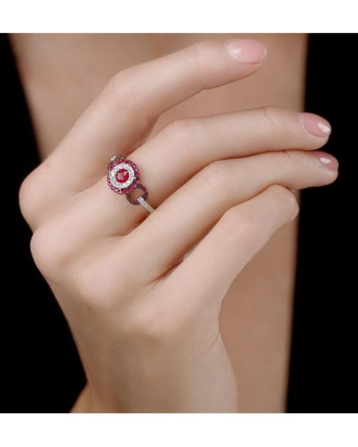 The Diamond Store Metallic 0.90Ct Ruby And Diamond Circles Ring
