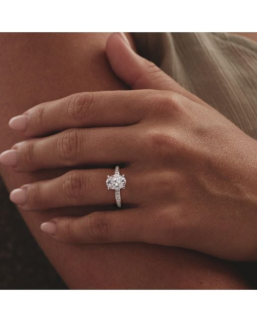 The Diamond Store White Origin 2.25Ct Oval Cut Lab Diamond Solitaire Engagement Ring With Side Stones