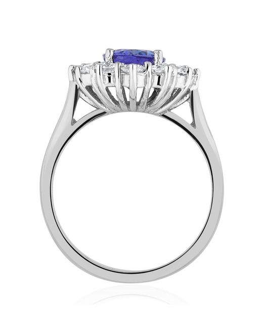 The Diamond Store Blue Tanzanite 1.7Ct And Diamond 1Ct Cluster Ring