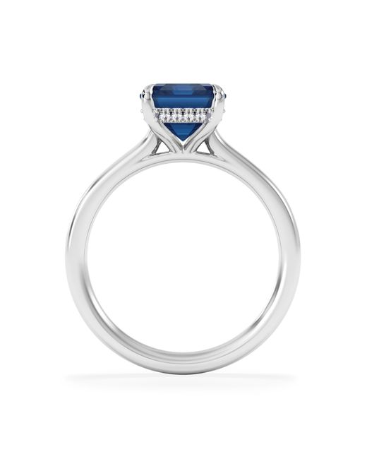The Diamond Store Blue Amora Gem 2.50Ct Emerald Cut Lab Sapphire Hidden Halo Engagement Ring