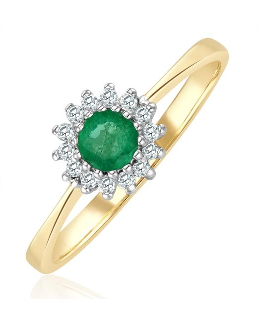 The Diamond Store Metallic Emerald 3.5Mm And Diamond 9K Ring
