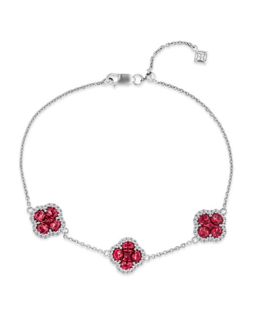 The Diamond Store Red Alegria 2.70Ct Lab Ruby 3 Clover Halo Bracelet