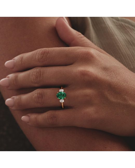 The Diamond Store Green Solene 2.00Ct Oval Lab Emerald And Lab Diamond 3 Stone Engagement Ring