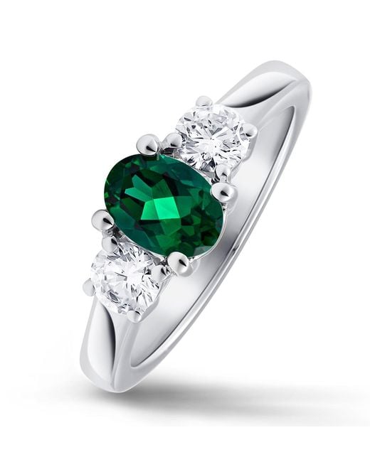 The Diamond Store White Lab Emerald 0.70Ct And Lab Diamonds 0.50Ct 18K Ring
