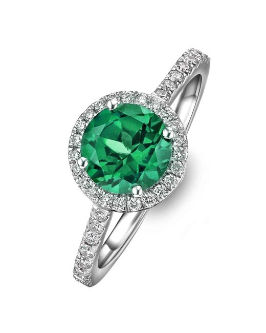 The Diamond Store Green Astra 2.50Ct Lab Emerald And Diamond Halo Shoulder Set Round Cut