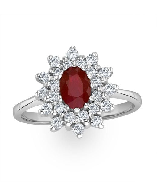 The Diamond Store White Ruby 6 X 4Mm And Diamond 9K Ring A4444