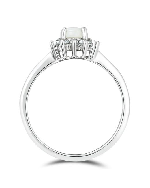 The Diamond Store White Opal 7 X 5Mm And Diamond 925 Sterling Ring