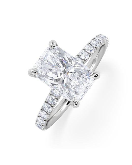 The Diamond Store White Amora Radiant 2.00Ct Hidden Halo Lab Diamond Engagement Ring With Side Stones Set