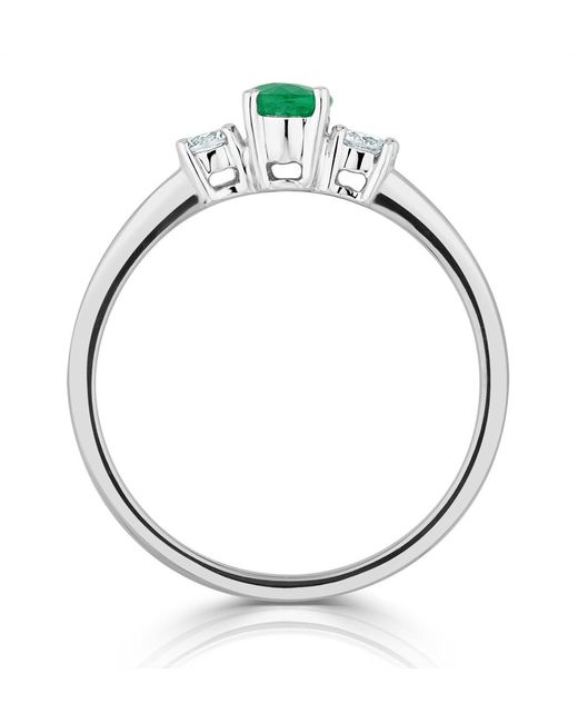The Diamond Store Green Emerald 6 X 4Mm And Diamond 18K Ring N4314Y