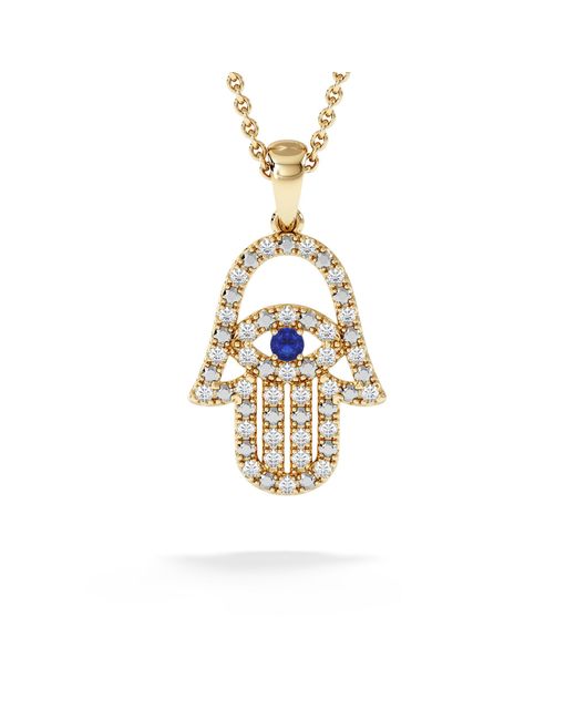 The Diamond Store Metallic Hamsa Fortune 0.05Ct Sapphire And 0.25Ct Lab Grown Diamond Pendant Necklace
