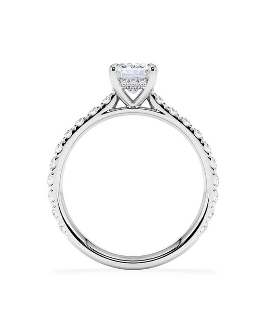The Diamond Store White Amora Radiant 1.00Ct Hidden Halo Lab Diamond Engagement Ring With Side Stones Set
