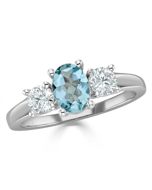 The Diamond Store Blue Aquamarine 0.70Ct And Lab Diamonds G/Vs 0.50Ct 18K Ring