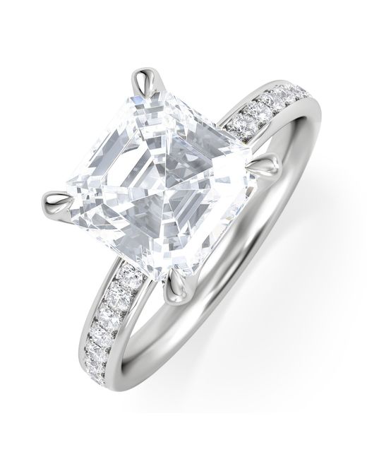 The Diamond Store Metallic Origin 3.30Ct Asscher Cut Lab Diamond Solitaire Engagement Ring With Side Stones