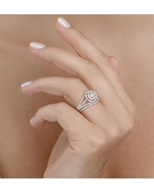 The Diamond Store Metallic Matching Lab Diamond Engagement And Wedding Ring 1Ct Vs1 18K