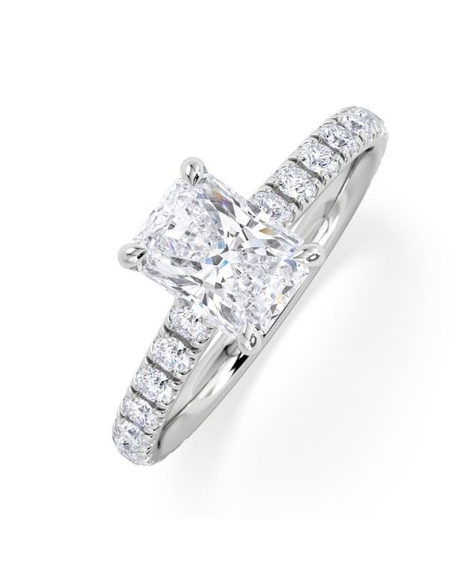 The Diamond Store White Amora Radiant 1.00Ct Hidden Halo Diamond Engagement Ring With Side Stones Set