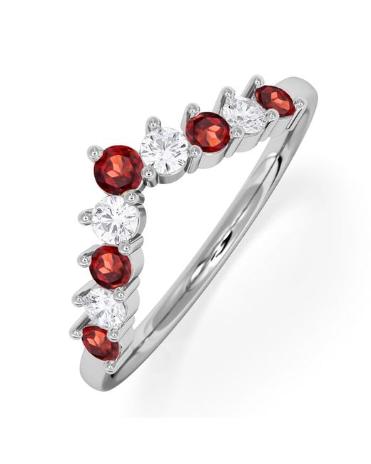 The Diamond Store White Starlit Garnet And Lab Diamond Wishbone Ring