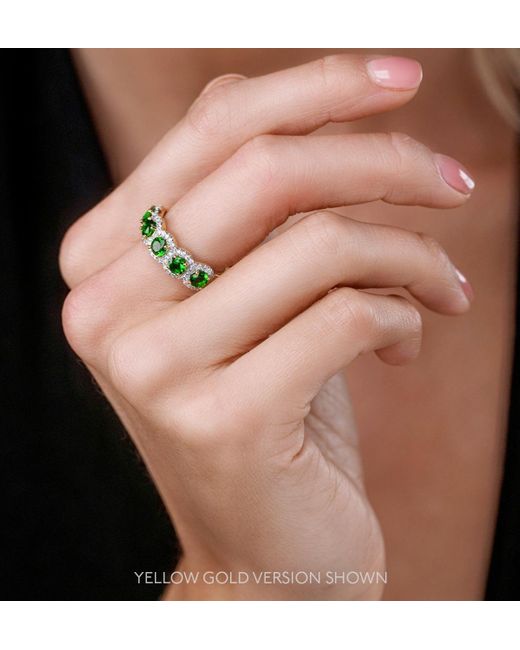 The Diamond Store Green Emerald And Diamond Halo 5 Stone Asteria Ring