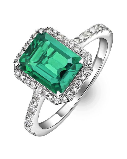 The Diamond Store Green Astra 1.50Ct Lab Emerald And Diamond Halo Shoulder Set Octagon Cut Ring