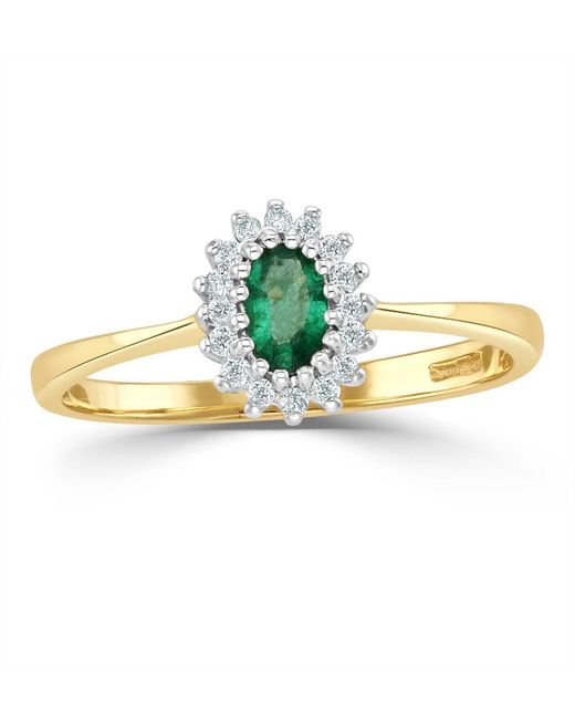 The Diamond Store Metallic Emerald 5 X 3Mm And Diamond 9K Ring