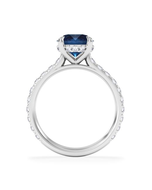The Diamond Store Blue Amora Gem 2.00Ct Round Cut Lab Sapphire Hidden Halo Engagement Ring With Side Stones