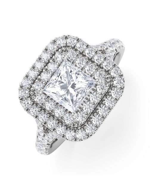 The Diamond Store White Cleopatra Lab Diamond Halo Engagement Ring 18K 1.85Ct F/Vs1