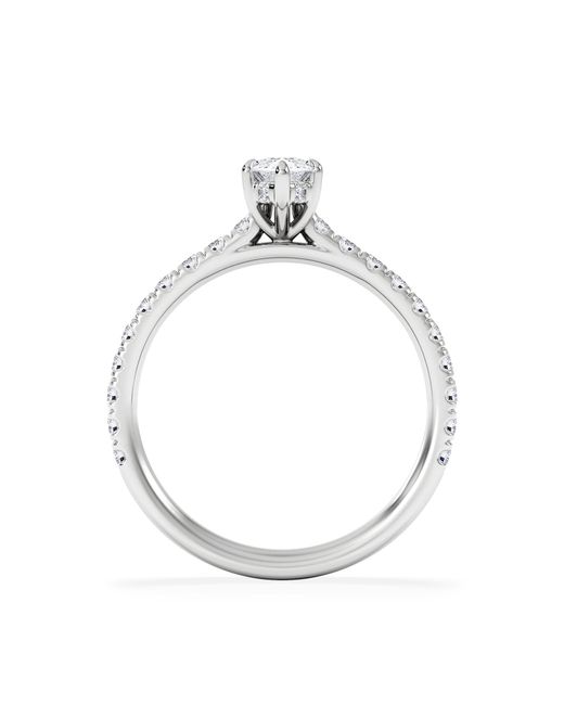 The Diamond Store White Amora Marquise 0.97Ct Hidden Halo Diamond Engagement Ring With Side Stones Set