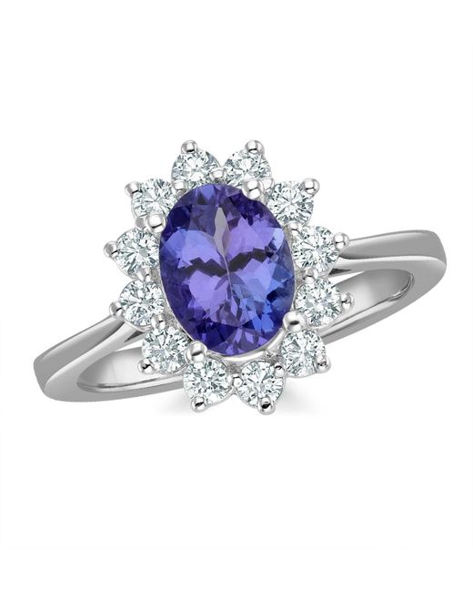 The Diamond Store Blue Tanzanite 8 X 6Mm And 0.50Ct Diamond 18K Ring