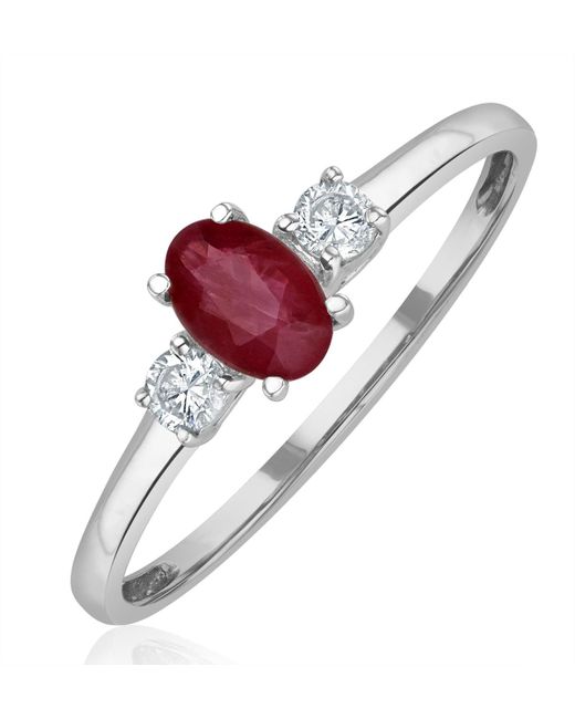 The Diamond Store Red Ruby 6 X 4Mm And Diamond 18K Ring N4313Y