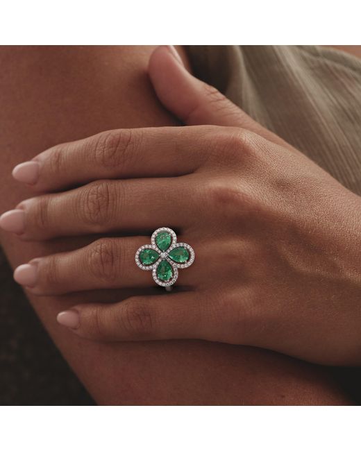 The Diamond Store Green Bloom 3.20Ct Lab Emerald And Lab Diamond Ring