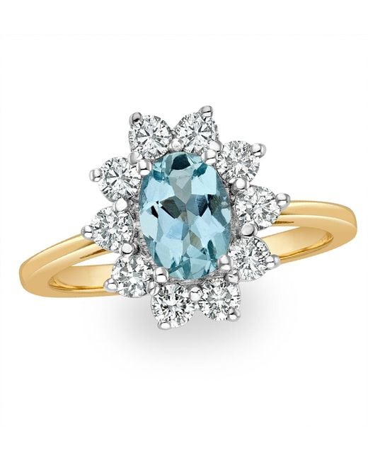 The Diamond Store Blue Aquamarine 0.70Ct And Diamond 0.50Ct 18K Ring