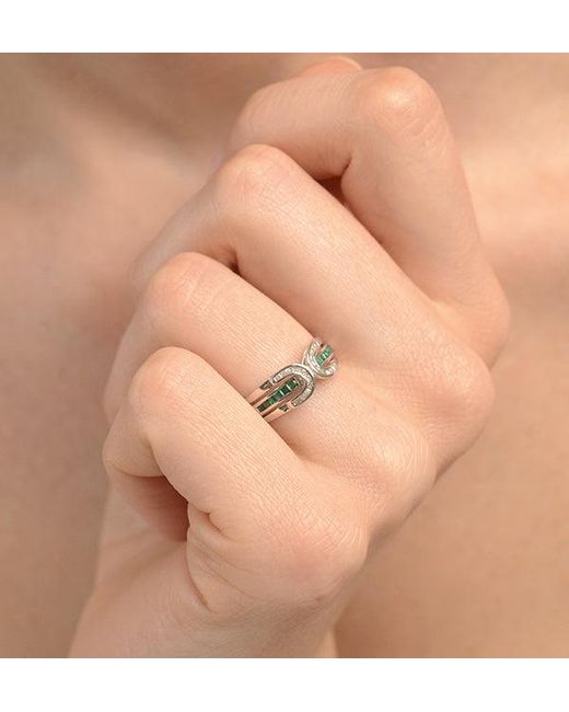 The Diamond Store Green Emerald And 0.12Ct Diamond Ring 9K